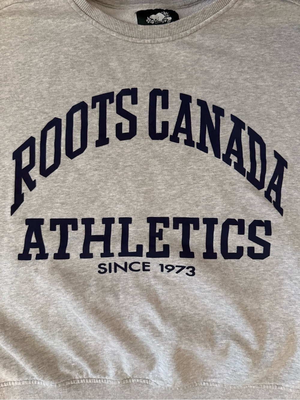 Roots Canada Athletics Crewneck Sweatshirt - Light Gray with Navy Print - Picture 2 of 3